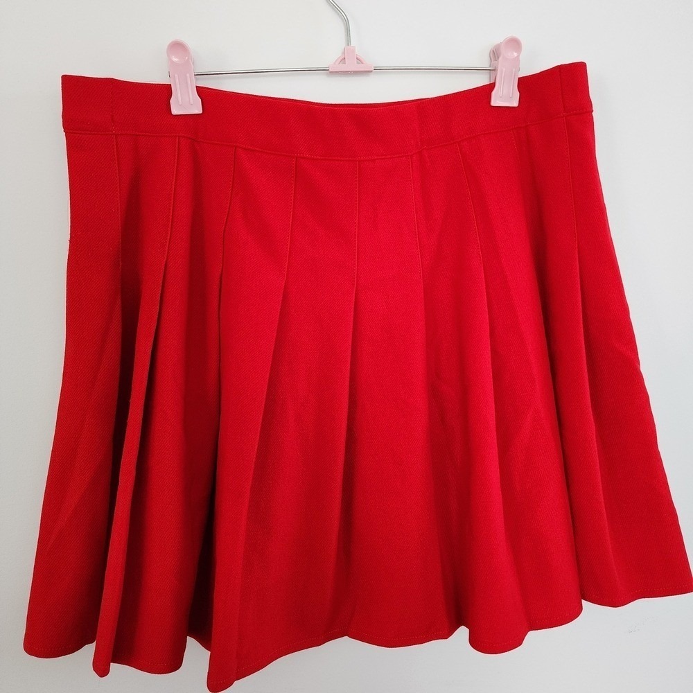 Chic Red Mini Skirt Pleated Sz XL Preppy Academia Unlined Dopamine Pop Color Pop - Picture 8 of 8